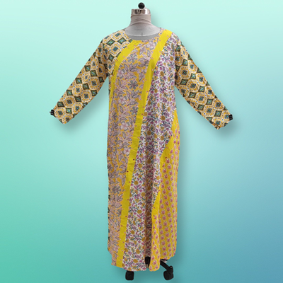 2XL/3XL Nury Multi Printed Cotton Dress 56&quot; Long Jalabiya