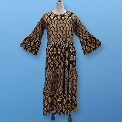 L/XL Moon Gold Printed Dress 57&quot; Long Jalabiya