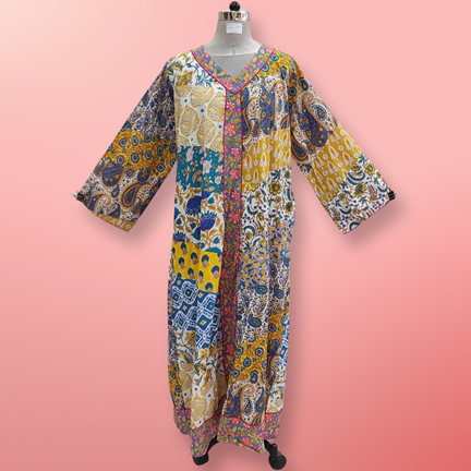 2XL/3XL Zeina Multi Printed Cotton Dress 57&quot; Long Jalabiya