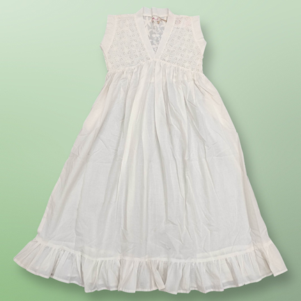12-13 Year Amani White Cotton Girls Dress 49&quot; Short Sleeves Jalabiya