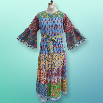 L/XL Petal Printed Cotton Dress 57&quot; Long Jalabiya