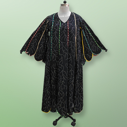 2XL/3XL Meher Crystal Black Cotton Dress 57&quot; Long Jalabiya