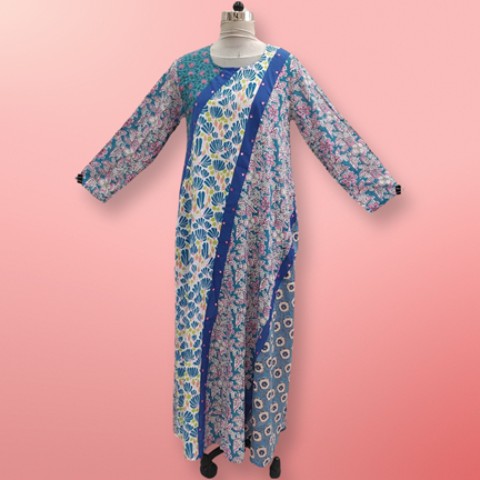 S/M Nury Multi Printed Cotton Dress 56&quot; Long Jalabiya