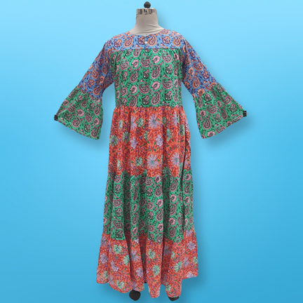 S/M Moon Printed Cotton Dress 57&quot; Long Jalabiya