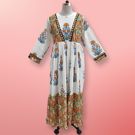 2XL/3XL Zahida Printed Cotton Dress 57&quot; Long Jalabiya