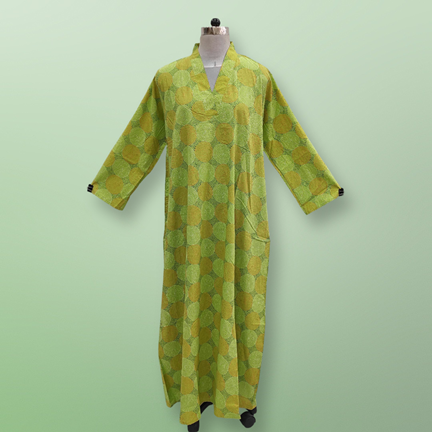 L/XL Teena Printed Cotton Dress 57&quot; Long Jalabiya