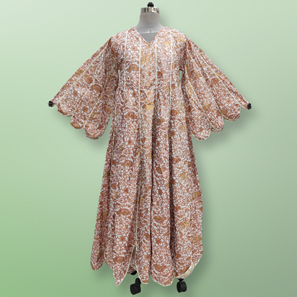 XS/S Meher Gold Printed Cotton Dress 54&quot; Long Jalabiya