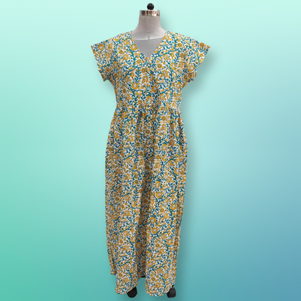 S/M Precious Printed Cotton Jalabiya Dress 57&quot; Long