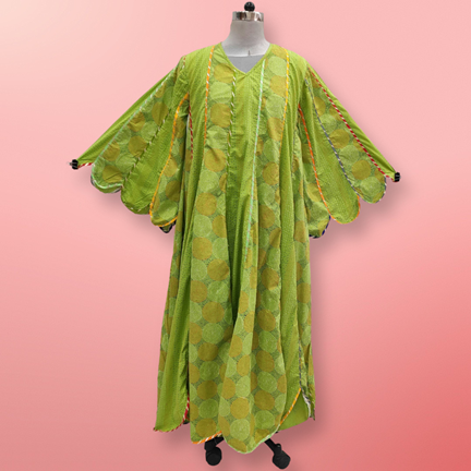S/M Meher Green Printed Cotton Dress 57&quot; Long Jalabiya