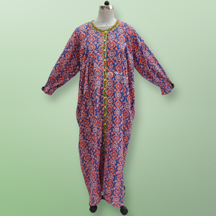 L/XL Azalea Printed Cotton Dress 57&quot; Long Jalabiya