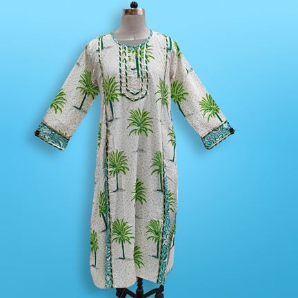 L/XL Ejlal Printed Cotton Dress 57&quot; Long Jalabiya