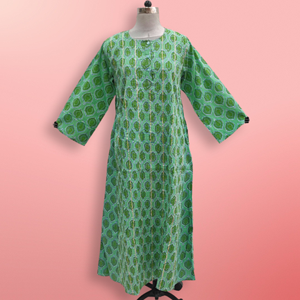 L/XL Jeeny Printed Cotton Dress 57&quot; Long Jalabiya