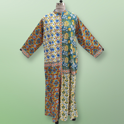 4XL/5XL Multi Aquamarine Printed Cotton Dress 57&quot; Long Jalabiya