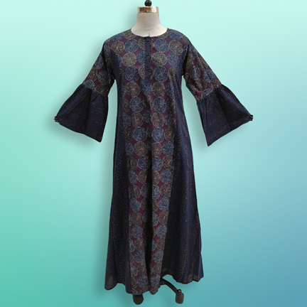 S/M Marry Printed Cotton Dress 57&quot; Long Jalabiya