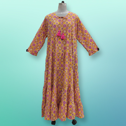 2XL/3XL Razia Printed Cotton Dress 57&quot; Jalabiya