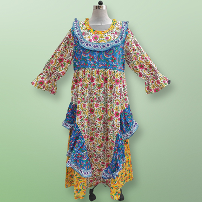 XS/S Jalila Printed Cotton Dress 54&quot; Long Jalabiya