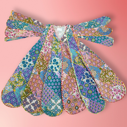 6-7 Year Meher Multi Printed Cotton Girls Dress 38&quot; Long Jalabiya
