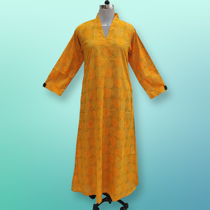 L/XL Teena Printed Cotton Dress 57&quot; Long Jalabiya