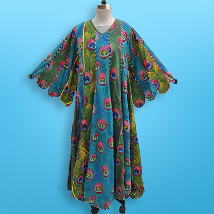 L/XL Meher Multi Printed Cotton Dress 57&quot; Long Jalabiya