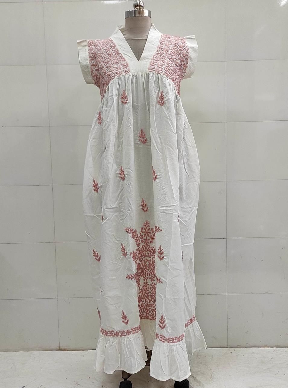 S/M Amani Embroidery Cotton Dress 57&quot; Short Sleeves Jalabiya