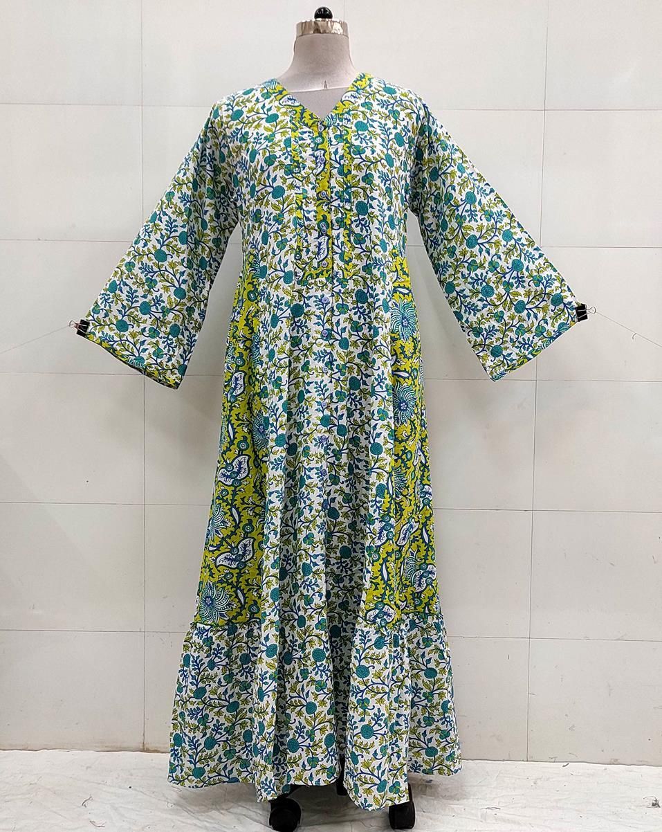 L/XL Tulip Printed Cotton Dress 57&quot; Long Jalabiya