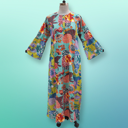 S/M Marry Printed Cotton Dress 56&quot; Long Jalabiya
