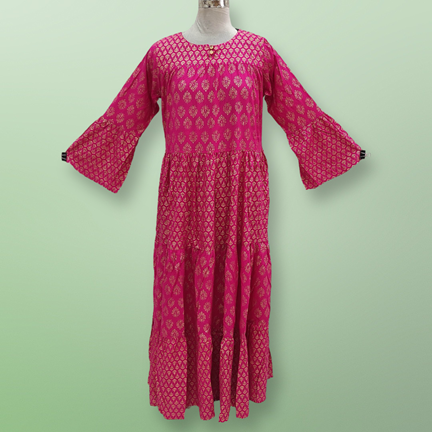 S/M Moon Gold Printed Dress 57&quot; Long Jalabiya