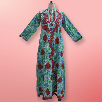 S/M Sofi Embroidery Printed Cotton Dress 57&quot; Long Jalabiya