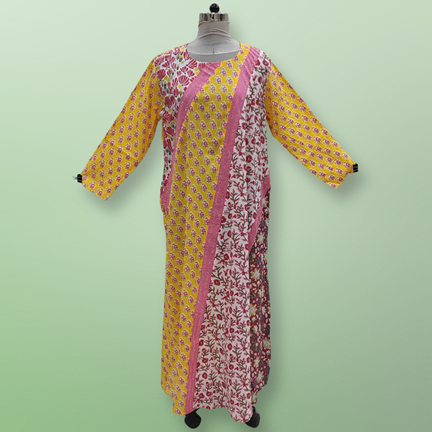 2XL/3XL Nury Crystal Multi Printed Cotton Dress 56&quot; Long Jalabiya