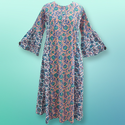 S/M Marry Pink Printed Cotton Dress 57&quot; Long Jalabiya