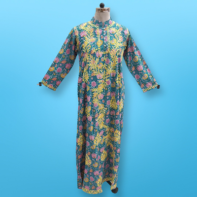 S/M Sofi Embroidery Printed Cotton Dress 57&quot; Long Jalabiya