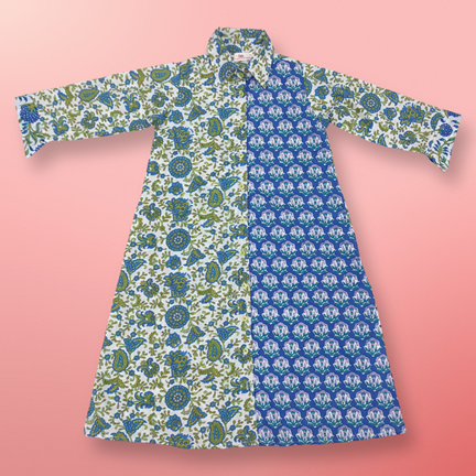 4-5 Year Singapore Blue Printed Cotton Girls Dress 34&quot; Long Jalabiya