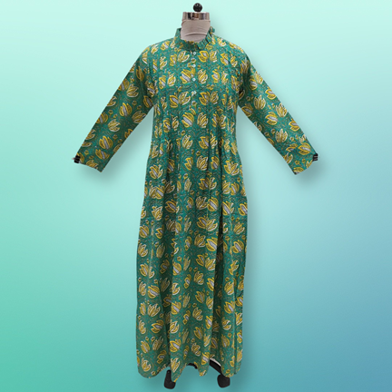 L/XL Asra Printed Cotton Dress 57&quot; Long Jalabiya