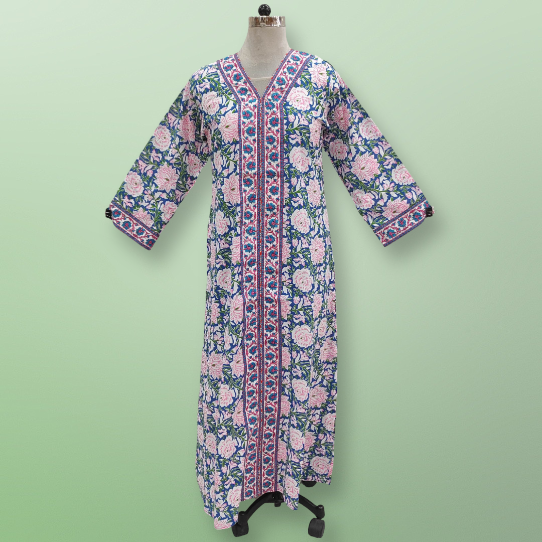 L/XL Aafia Printed Cotton Dress 56&quot; Long Jalabiya