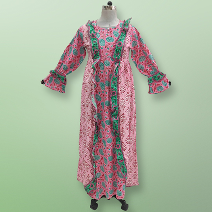 S/M Myza Printed Cotton Dress 57&quot; Long Jalabiya