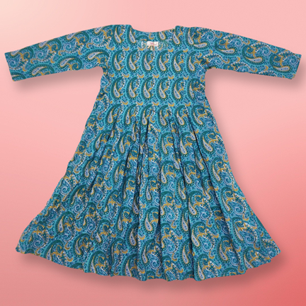 10-11 Year Ruby Printed Cotton Girls Dress 46&quot; Short Sleeves Jalabiya