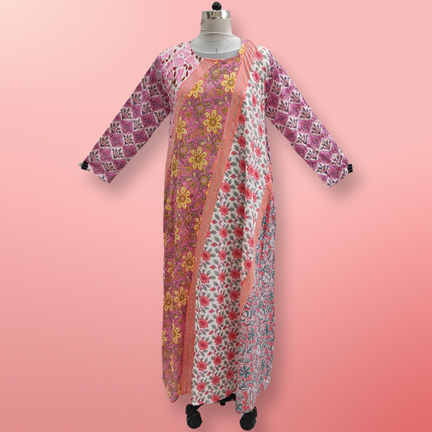 S/M Nury Crystal Multi Printed Cotton Dress 56&quot; Long Jalabiya