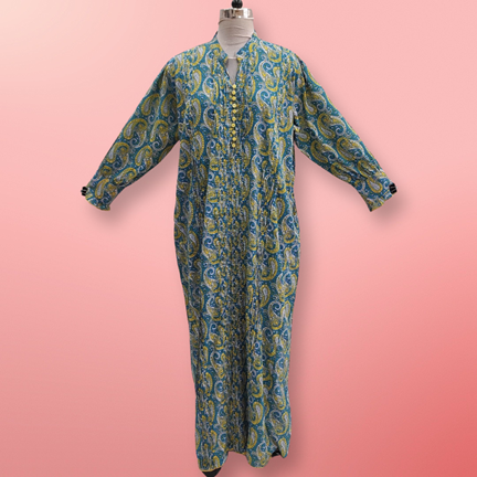 2XL/3XL Delbar Printed Cotton Dress 57&#39;&#39; Long Jalabiya