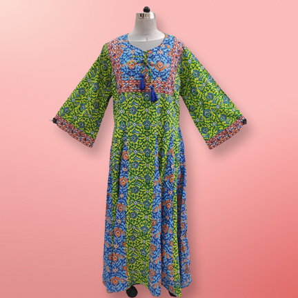 S/M  Multi Anaya Printed Cotton Dress 57&quot;Long Jalabiya