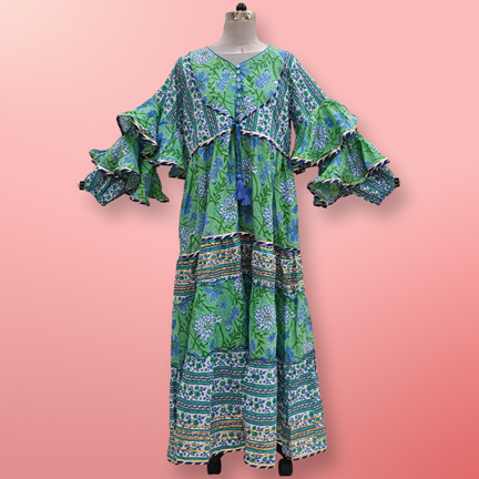 L/XL Adeeba Printed Cotton Dress 57&quot; Long Jalabiya