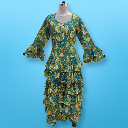 XS/S Jawaria Printed Cotton Dress 54&quot; Long Jalabiya