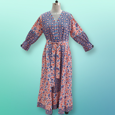 L/XL Rubab Printed Cotton Dress 57&quot; Long Jalabiya