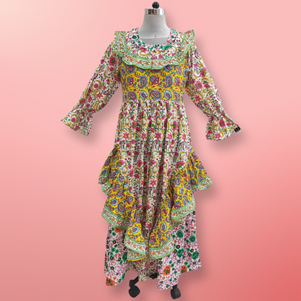 S/M Jalila Printed Cotton Dress 57&quot; Long Jalabiya