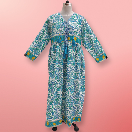 X/S Beach Printed Cotton Dress 57&quot; Long Jalabiya