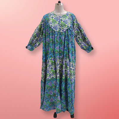 L/XL Emna Printed Cotton Dress 57&quot;Long Sleeves Jalabiya