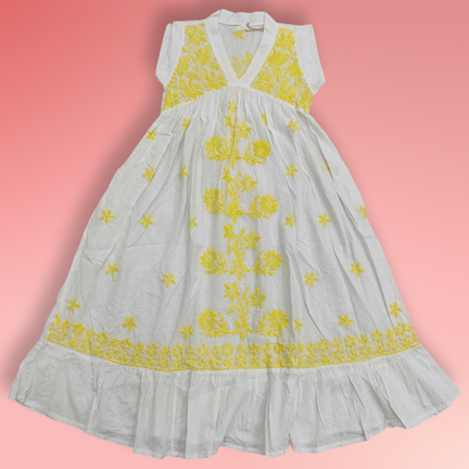 8-9 Year Amani Embroidery Cotton Dress 42&quot; Short Sleeves Jalabiya