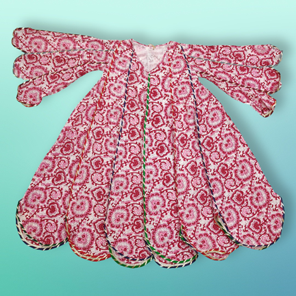 6-7 Year Meher Red Printed Cotton Girls Dress 34&quot; Long Jalabiya