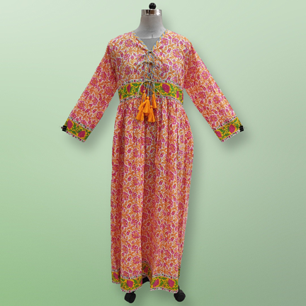 2XL/3XL  Beach Printed Cotton Dress 57&quot; Long Jalabiya