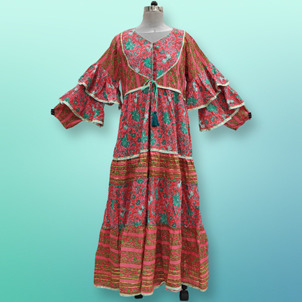 L/XL Adeeba Printed Cotton Dress 57&quot; Long Jalabiya