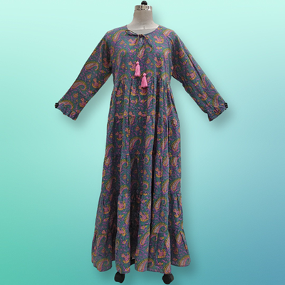 L/XL Razia Printed Cotton Dress 57&quot;Long Jalabiya